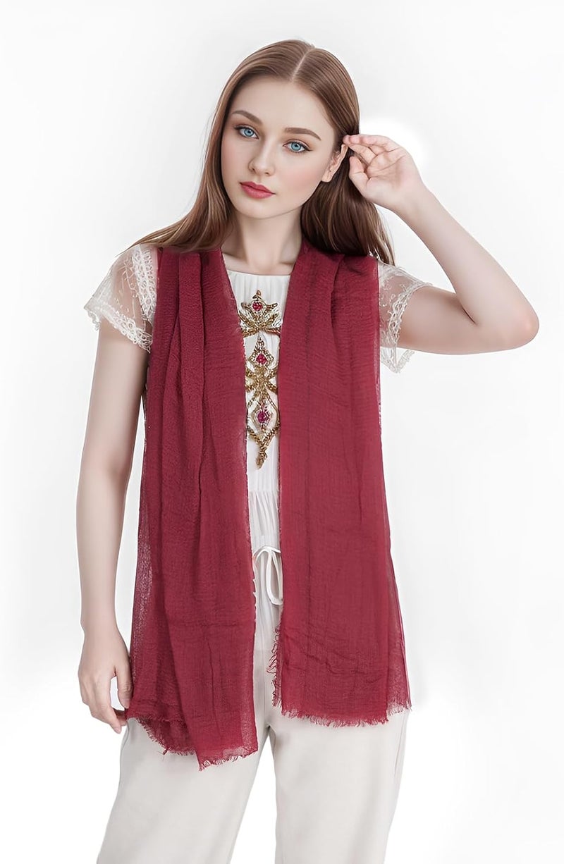 Wobe Women Summer Cotton Blend Crinkle Vintage Soft Long Scarf Linen Beach Shawl Wrap - Image 5